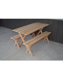 5' Crosslegged Economy Cedar Picnic Table w/ 2 Benches - Unfinished
