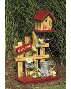 Picket Fence with Watering Can Birdhouse