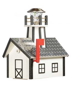 Deluxe Poly Lighthouse Mailbox w/ Aluminum Diamond Plate Roof - Whie & Black
