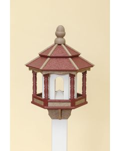 Small Hexagon Poly lumber Bird Feeder - Cherry/Weatherwood/White - Post Mount