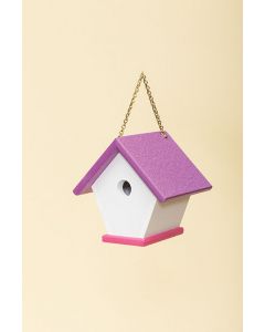 Poly lumber Wren House shown in White/Purple & Pink