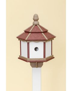 3 Hole Hexagon Poly lumber Birdhouse - Cherry/Weatherwood/White - Post Mount