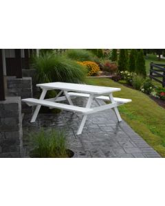 5' Yellow Pine Picnic Table w/ Attached Benches - White