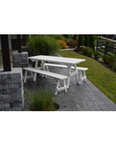 8' Traditional Yellow Pine Picnic Table w/ 2 Benches - White
