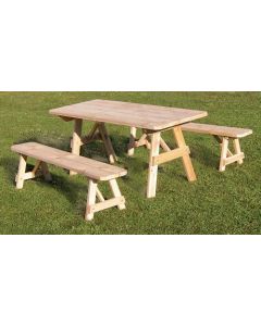 4' Cedar Traditional Picnic Table w/ 2 Benches - Unfinished