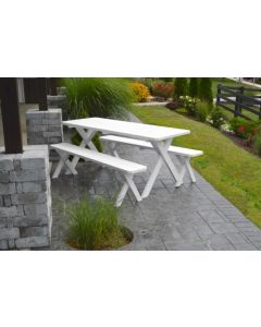 8' Crosslegged Yellow Pine Picnic Table w/ 2 Benches - White
