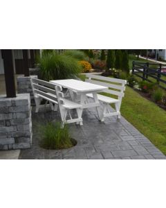 6' Traditional Yellow Pine Picnic Table w/ 2 Backed Benches  - White