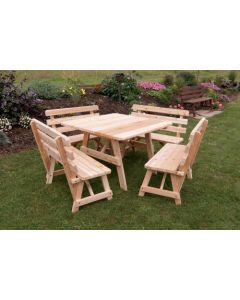 43" Cedar Square Table with 4 Backed Benches - Unfinished