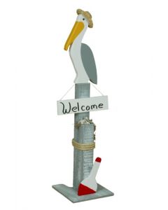 Pelican Decorative Pier Post w/ Welcome Sign