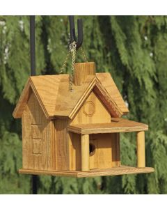 Porch & Chimney Birdhouse with clear wood finish