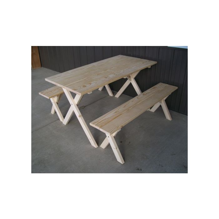 5' Crosslegged Yellow Pine Picnic Tables with 2 Benches Pine Ridge Online