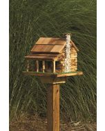 Log Cabin With Rock Chimney Bird Feeder